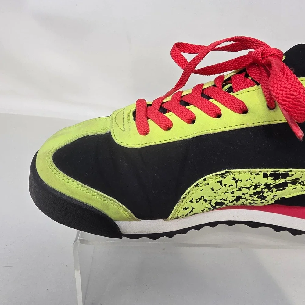 Puma Roma Sneakers Women 5 Black Lime Green Pink Splatter Low Top 359172 01 Good